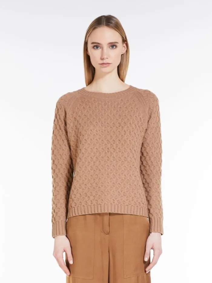Woman Wool And Cashmere Yarn Sweater Camel Maxmara Knitwear And Sweatshirts