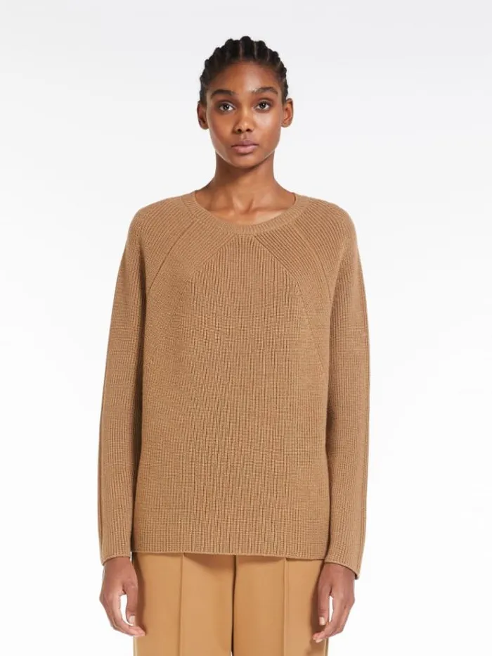 Woman Wool Knit Jumper Camel Maxmara Knitwear And Sweatshirts