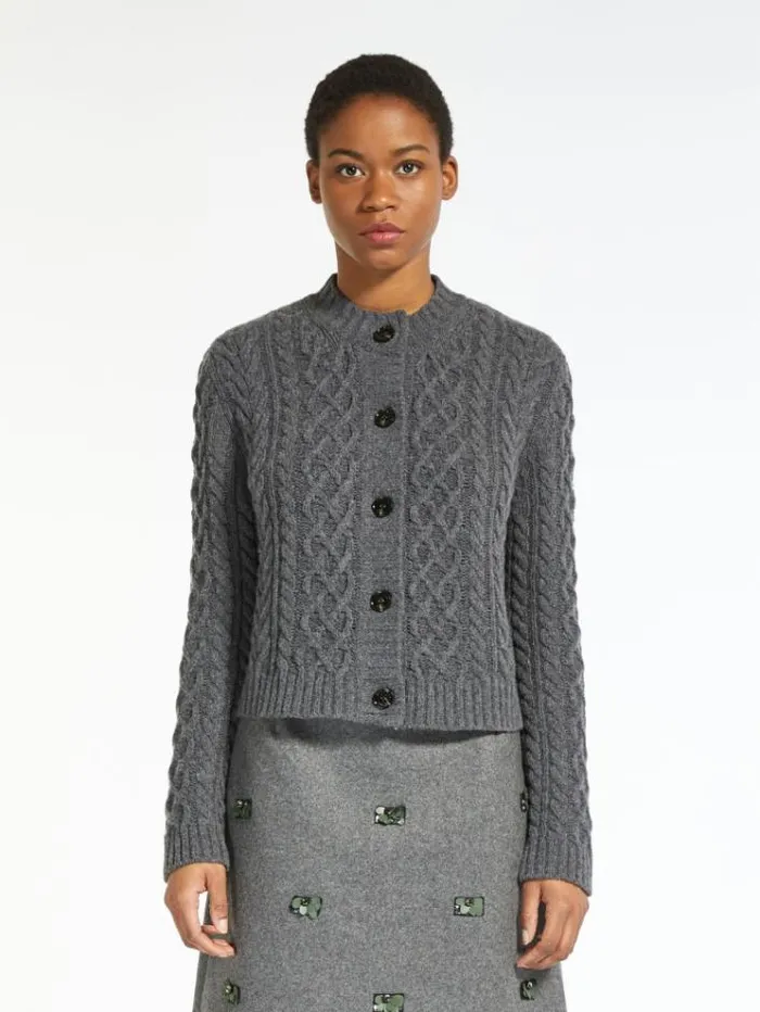 Woman Wool Yarn Cardigan Dark Grey Maxmara Knitwear And Sweatshirts