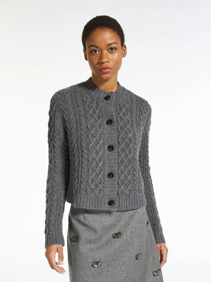 Woman Wool Yarn Cardigan Dark Grey Maxmara Knitwear And Sweatshirts Woman Wool Yarn Cardigan Dark Grey Maxmara Knitwear And Sweatshirts