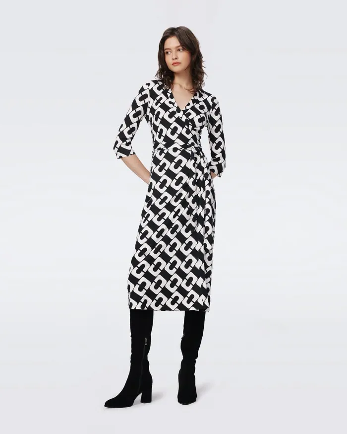 Women Abigail Silk Jersey Midi Wrap Dress Chain Link Giant DVF Dresses