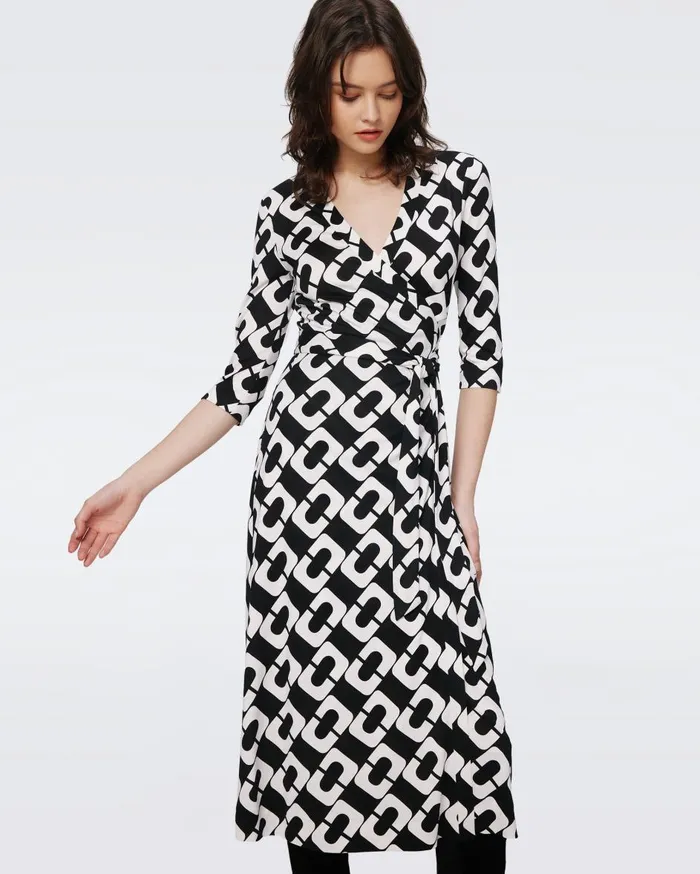 Women Abigail Silk Jersey Midi Wrap Dress Chain Link Giant DVF Dresses Women Abigail Silk Jersey Midi Wrap Dress Chain Link Giant DVF Dresses