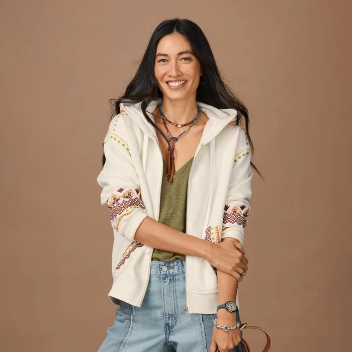 Women Adella Geo Hoodie Cream Sundance Catalog Jackets and Coats