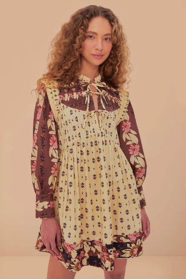 Women Ainika Maxi Floral Cream Open Yoke Mini Dress Ainika Maxi Floral Cream FARM Rio Mini Dresses Women Ainika Maxi Floral Cream Open Yoke Mini Dress Ainika Maxi Floral Cream FARM Rio Mini Dresses