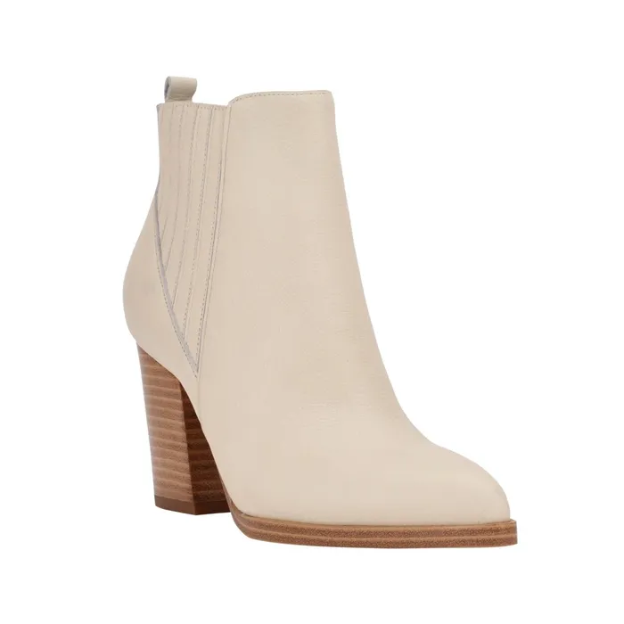 Women Alva Pointy Toe Bootie Chic Cream Leather Marc Fisher Booties