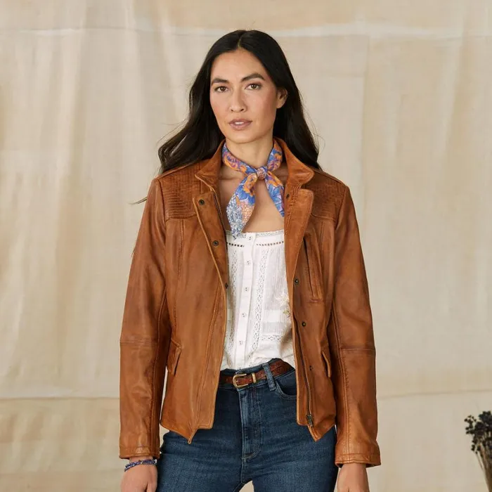 Women Angela Leather Jacket Light Brown Sundance Catalog Jackets and Coats