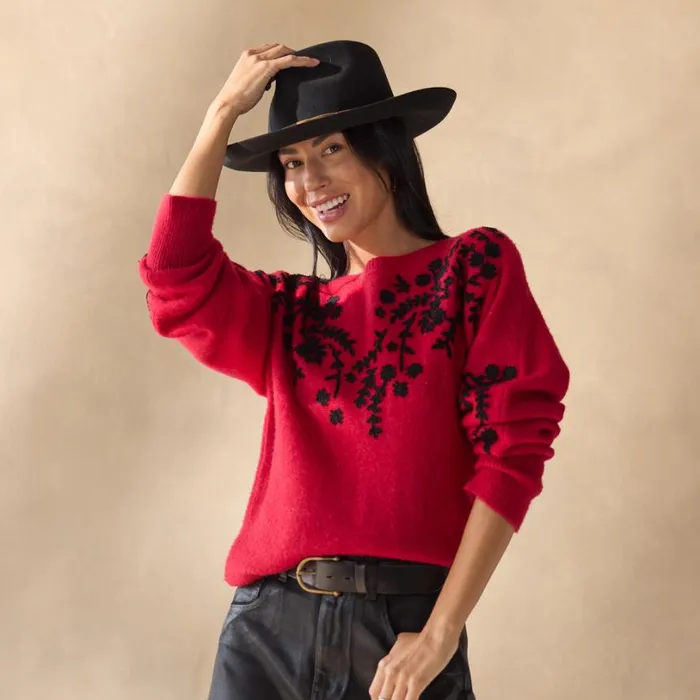 Women Anya Vines Sweater Petite Rhythmic Red Sundance Catalog Petite Styles