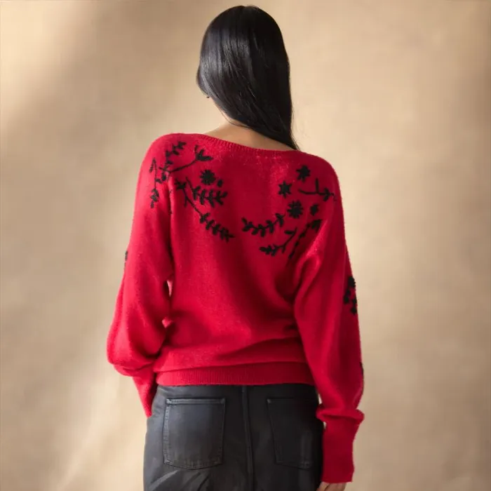 Women Anya Vines Sweater Petite Rhythmic Red Sundance Catalog Petite Styles Women Anya Vines Sweater Petite Rhythmic Red Sundance Catalog Petite Styles