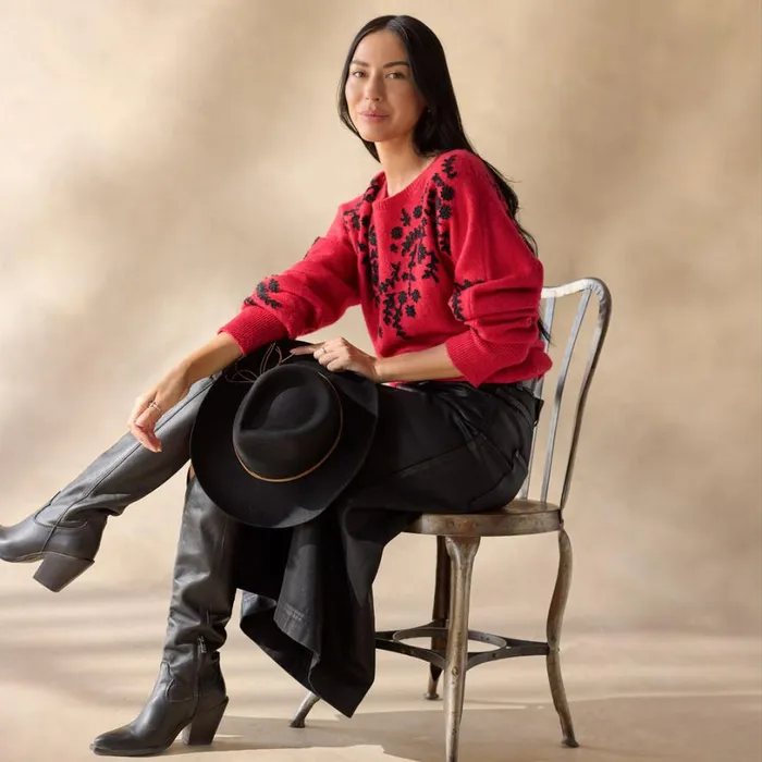 Women Anya Vines Sweater Petite Rhythmic Red Sundance Catalog Petite Styles Women Anya Vines Sweater Petite Rhythmic Red Sundance Catalog Petite Styles