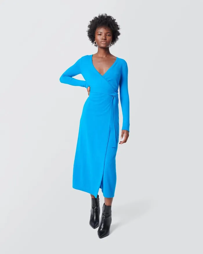 Women Astrid WoolCashmere Wrap Dress Brilliant Blue DVF Dresses