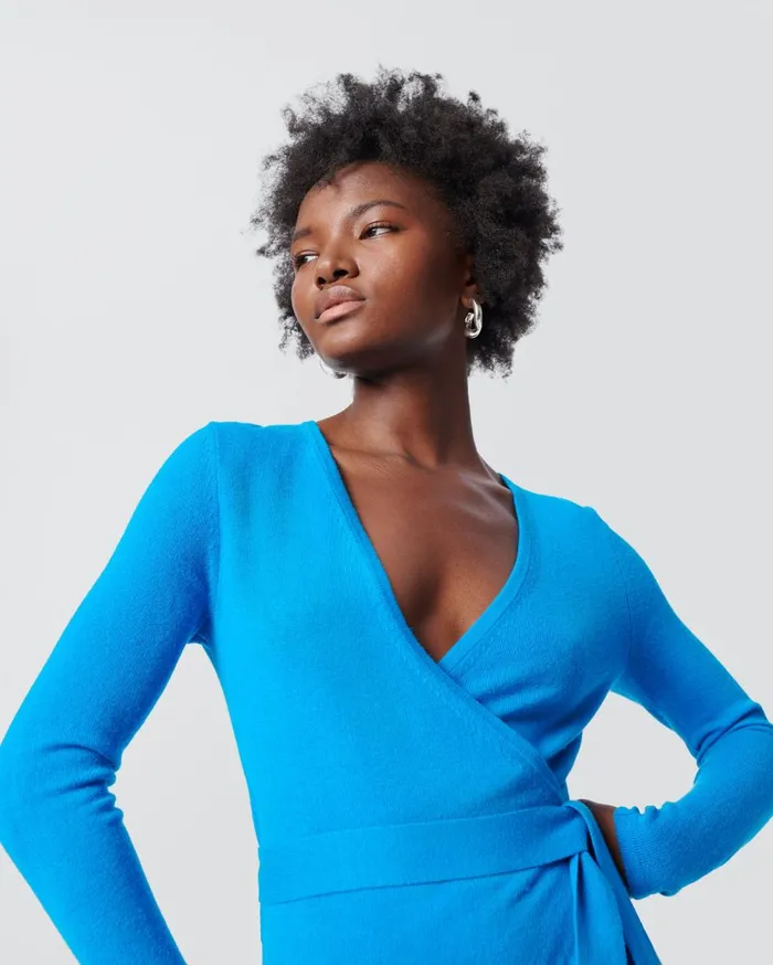Women Astrid WoolCashmere Wrap Dress Brilliant Blue DVF Dresses