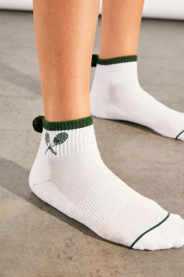 Women Athletic Shoes Free People Pom Pom Embroidered Socks Green