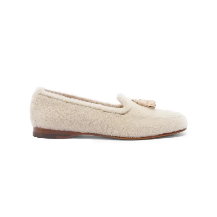 Women Beige Fur Andrea Tassel Loafer Santoni Loafers