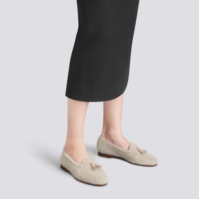 Women Beige Fur Andrea Tassel Loafer Santoni Loafers