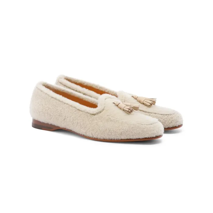 Women Beige Fur Andrea Tassel Loafer Santoni Loafers