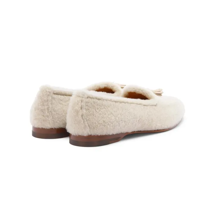 Women Beige Fur Andrea Tassel Loafer Santoni Loafers