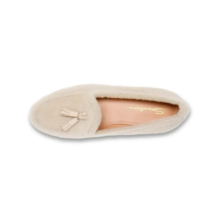 Women Beige Fur Andrea Tassel Loafer Santoni Loafers