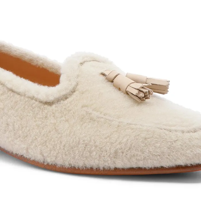 Women Beige Fur Andrea Tassel Loafer Santoni Loafers