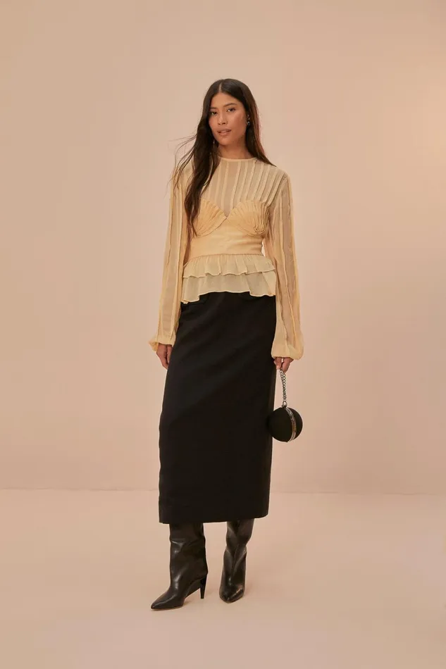 Women Beige Pleated Bust Blouse Beige FARM Rio Blouses