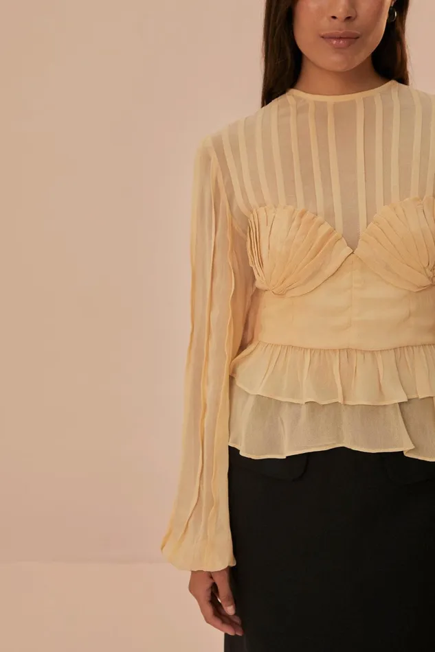 Women Beige Pleated Bust Blouse Beige FARM Rio Blouses