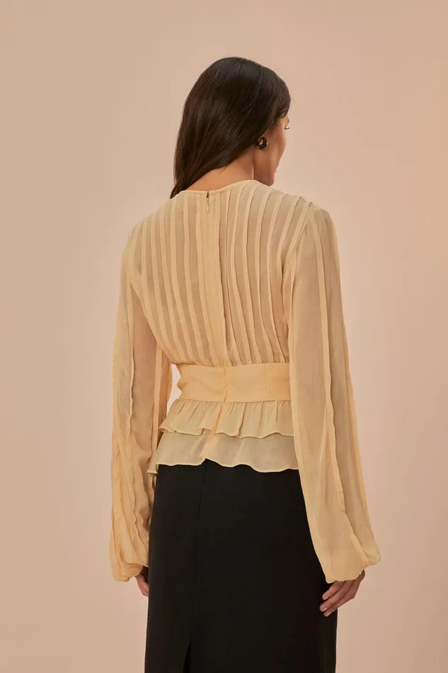 Women Beige Pleated Bust Blouse Beige FARM Rio Blouses