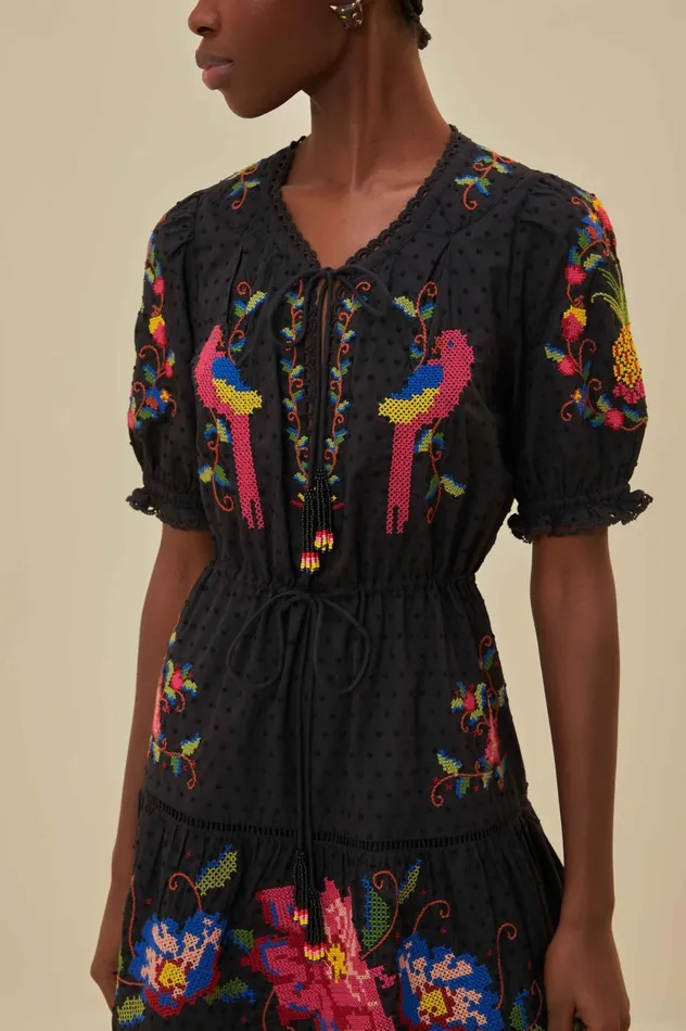 Women Black Embroidered Mini Dress Black FARM Rio Mini Dresses