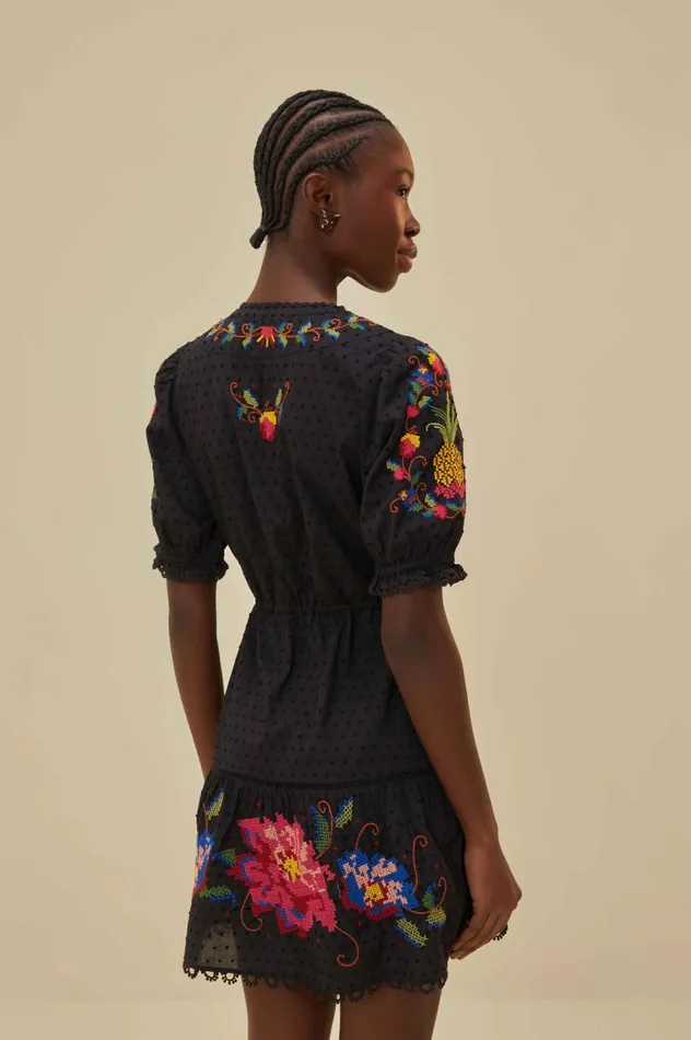 Women Black Embroidered Mini Dress Black FARM Rio Mini Dresses