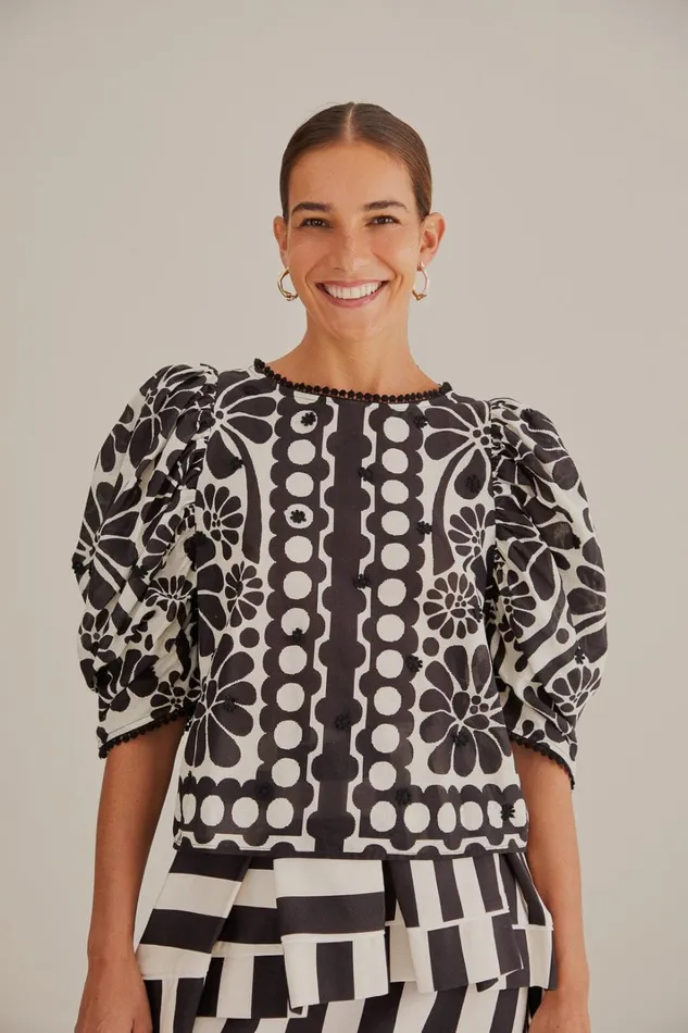 Women Black Palermo Puff Sleeve Blouse Palermo Black FARM Rio Blouses