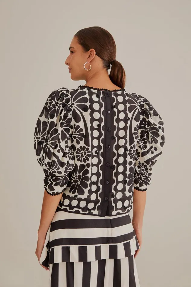 Women Black Palermo Puff Sleeve Blouse Palermo Black FARM Rio Blouses