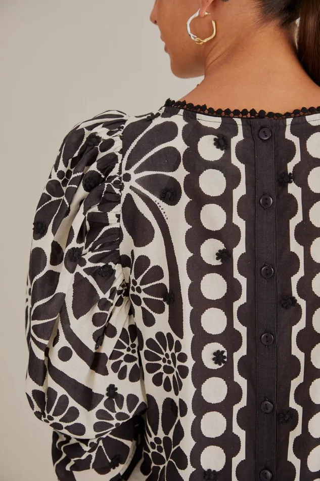 Women Black Palermo Puff Sleeve Blouse Palermo Black FARM Rio Blouses