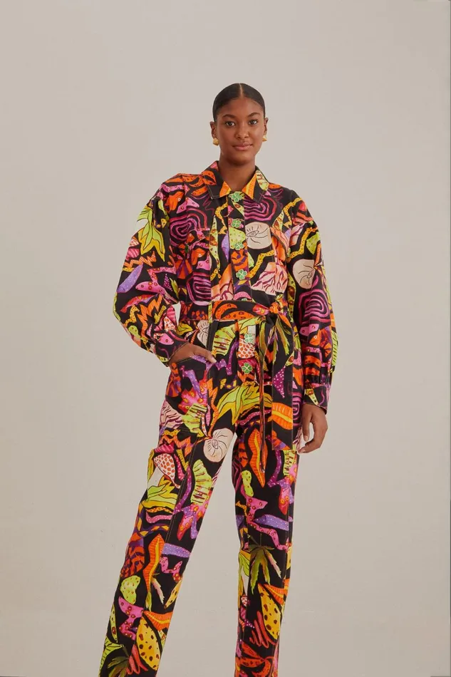 Women Black Psychedelic Garden Jumpsuit Psychedelic Garden Black FARM Rio Jumpsuits