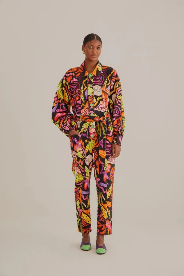 Women Black Psychedelic Garden Jumpsuit Psychedelic Garden Black FARM Rio Jumpsuits