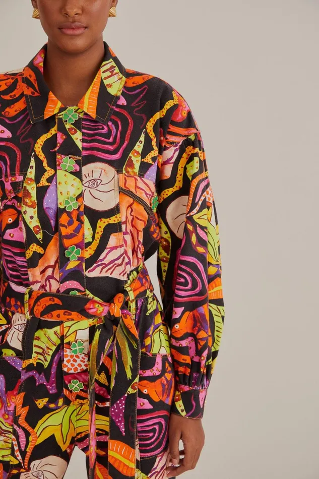 Women Black Psychedelic Garden Jumpsuit Psychedelic Garden Black FARM Rio Jumpsuits