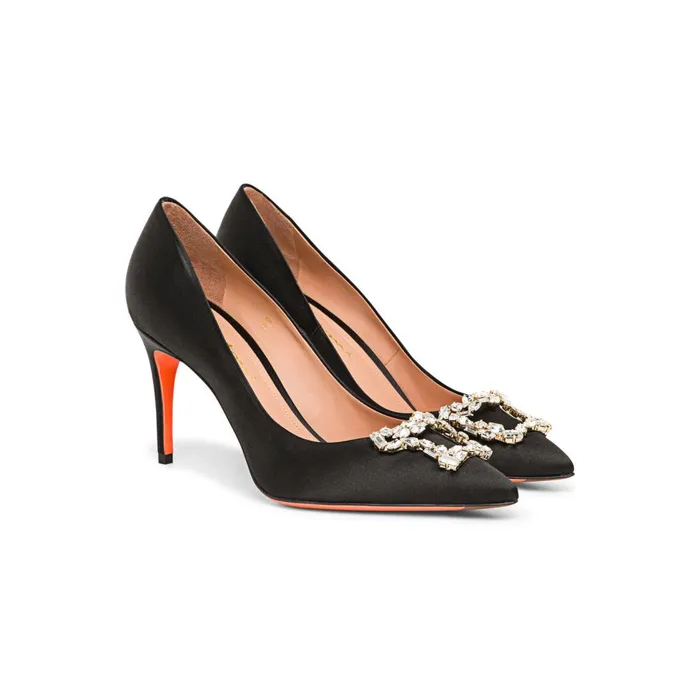 Women Black Satin HighHeel Sibille Pump Santoni Pumps and Heels
