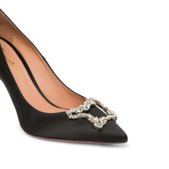 Women Black Satin HighHeel Sibille Pump Santoni Pumps and Heels