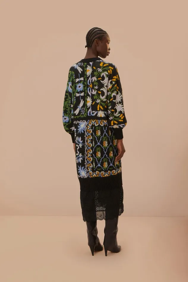 Women Black Winter Garden Knit Midi Cardigan Winter Garden Black FARM Rio Cardigans