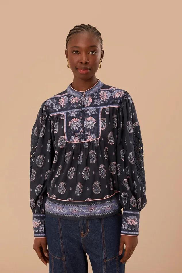 Women Blue Ayla Long Sleeve Blouse Ayla Blue FARM Rio Blouses