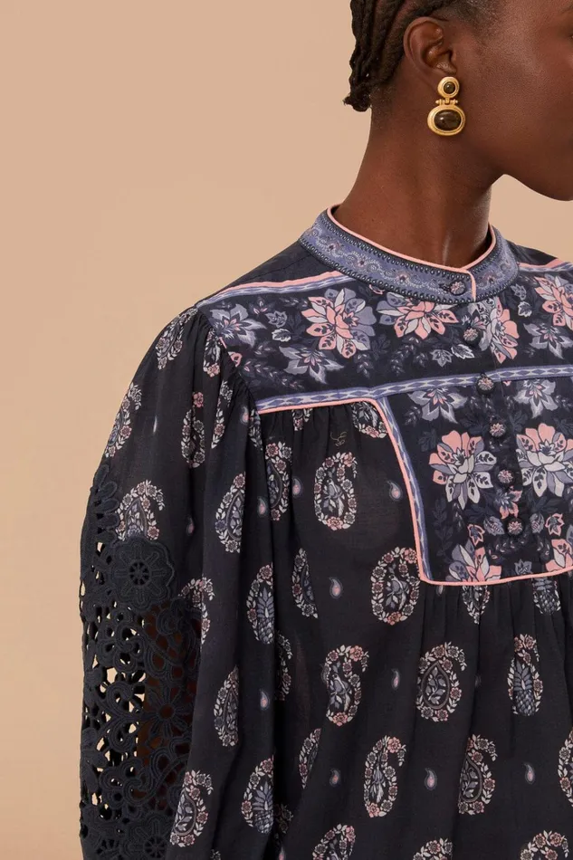 Women Blue Ayla Long Sleeve Blouse Ayla Blue FARM Rio Blouses