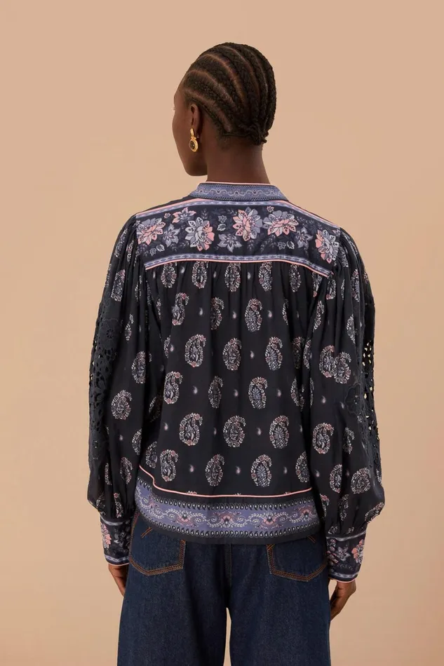 Women Blue Ayla Long Sleeve Blouse Ayla Blue FARM Rio Blouses
