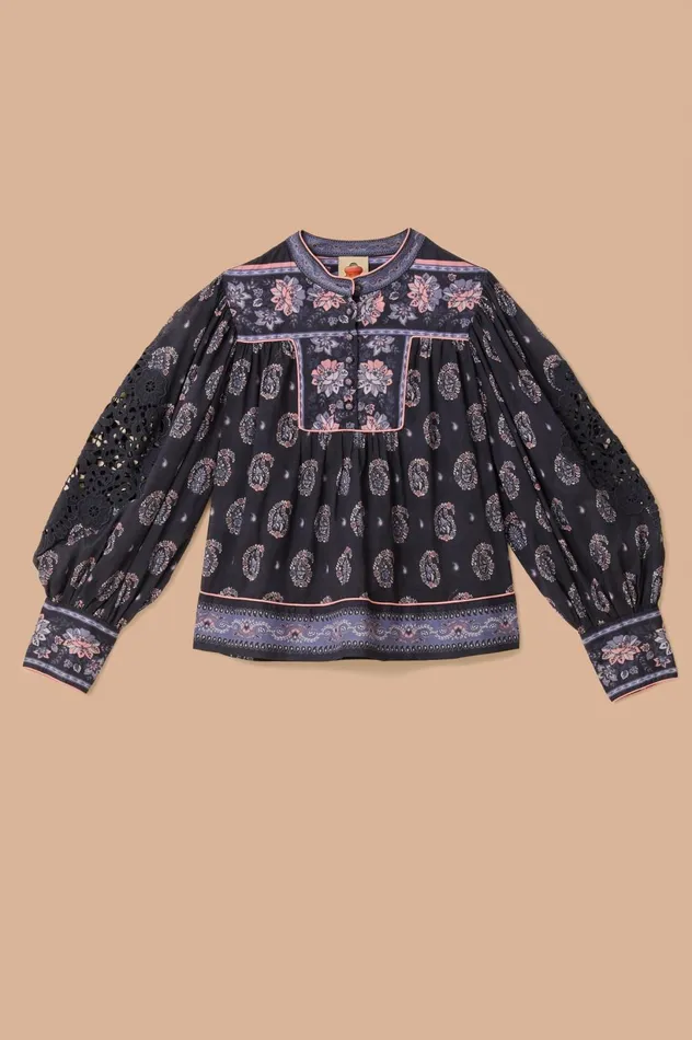 Women Blue Ayla Long Sleeve Blouse Ayla Blue FARM Rio Blouses
