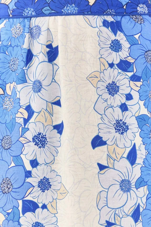 Women Blue Flower Stripes Midi Skirt Flower Stripes Offwhite FARM Rio Skirts
