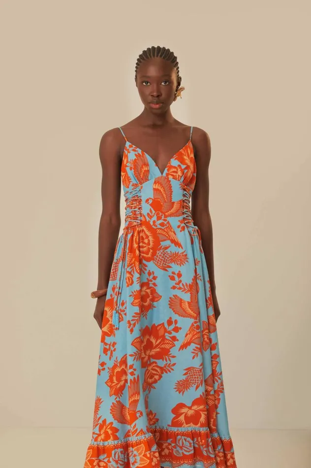 Women Blue Lace Garden Midi Dress Lace Garden Blue FARM Rio Midi Dresses