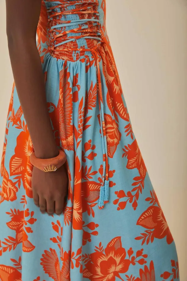 Women Blue Lace Garden Midi Dress Lace Garden Blue FARM Rio Midi Dresses