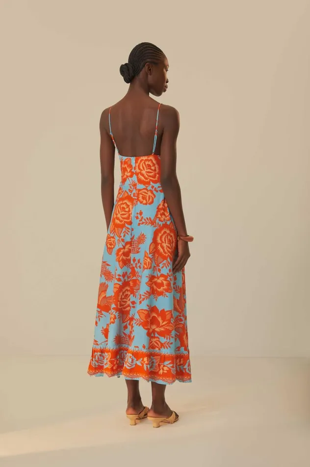 Women Blue Lace Garden Midi Dress Lace Garden Blue FARM Rio Midi Dresses