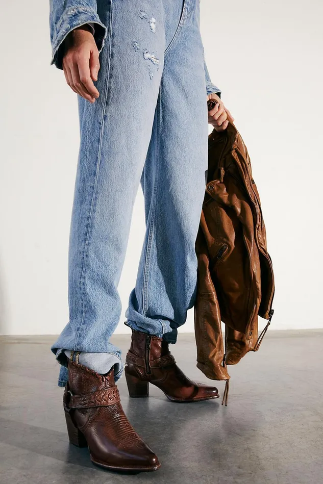 Women Boots Free People Tania Harness Ankle Boots Teak Dip Dye