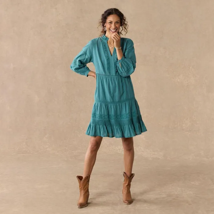 Women Bromlee Ruffle Dress Petite Teal Sundance Catalog Dresses and Jumpsuits