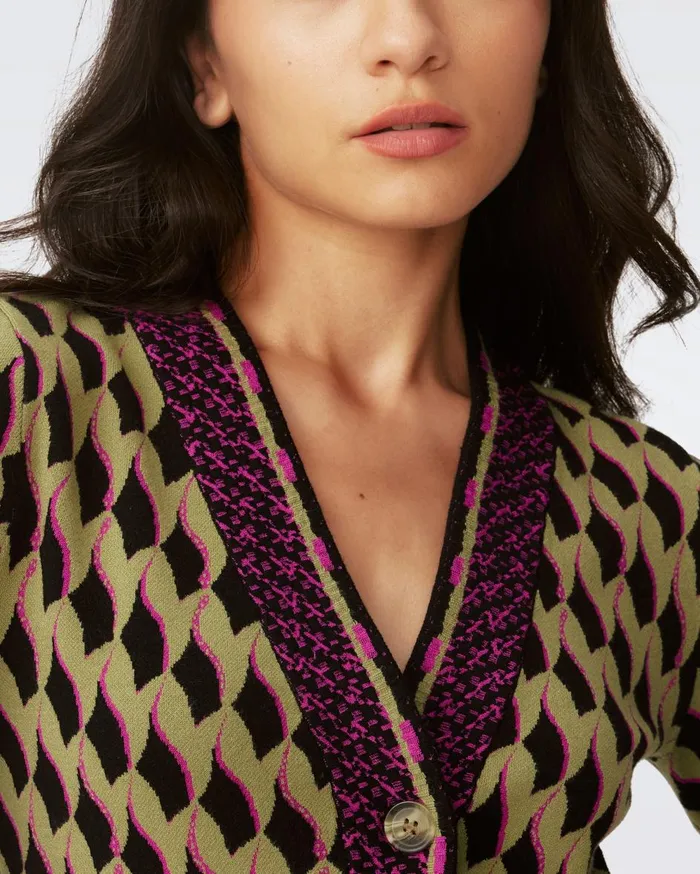 Women Bryant Knit Jacquard Cardigan Bird Weave Misty Green DVF Sweaters and Knits