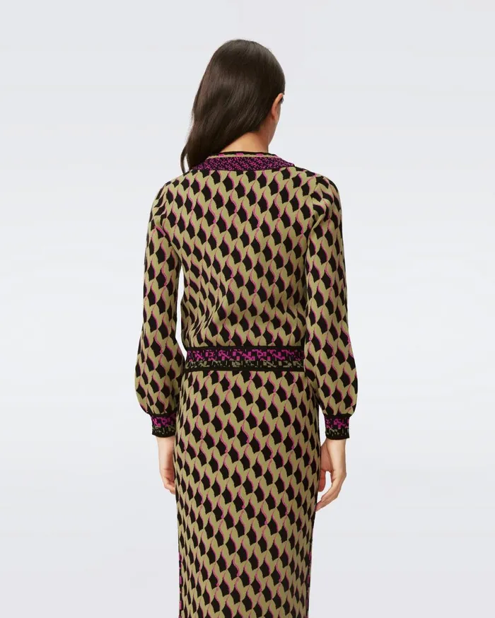 Women Bryant Knit Jacquard Cardigan Bird Weave Misty Green DVF Sweaters and Knits