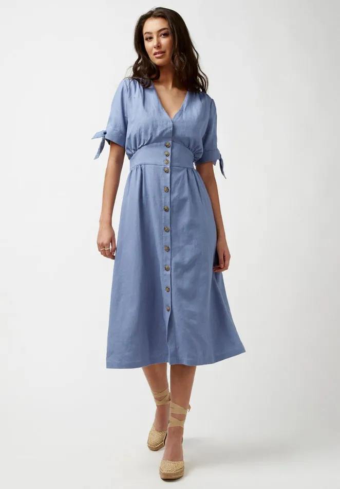 Women Buttoned Linen Pink Mariposa Dress Pink Yarrow Buffalo David Bitton Dresses and Jumpsuits