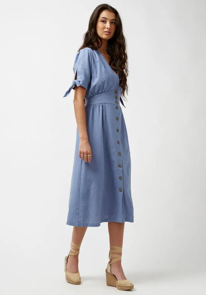 Women Buttoned Linen Pink Mariposa Dress Pink Yarrow Buffalo David Bitton Dresses and Jumpsuits